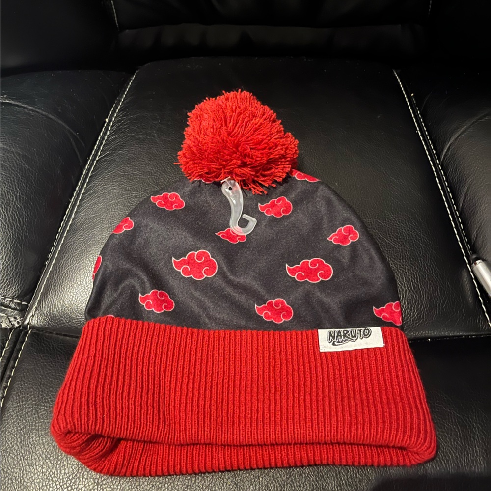 Naruto Beanie Toque Hat - Shippuden Akatsuki Cloud Youth Cuffed Pom - Brand New